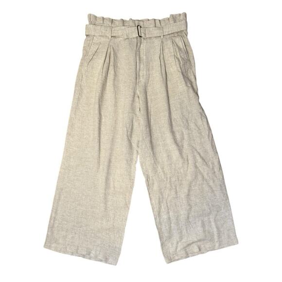 Banana Republic Wide Leg Linen Blend Paper Bag Belted Pants Size 12 Beige - Picture 1 of 8